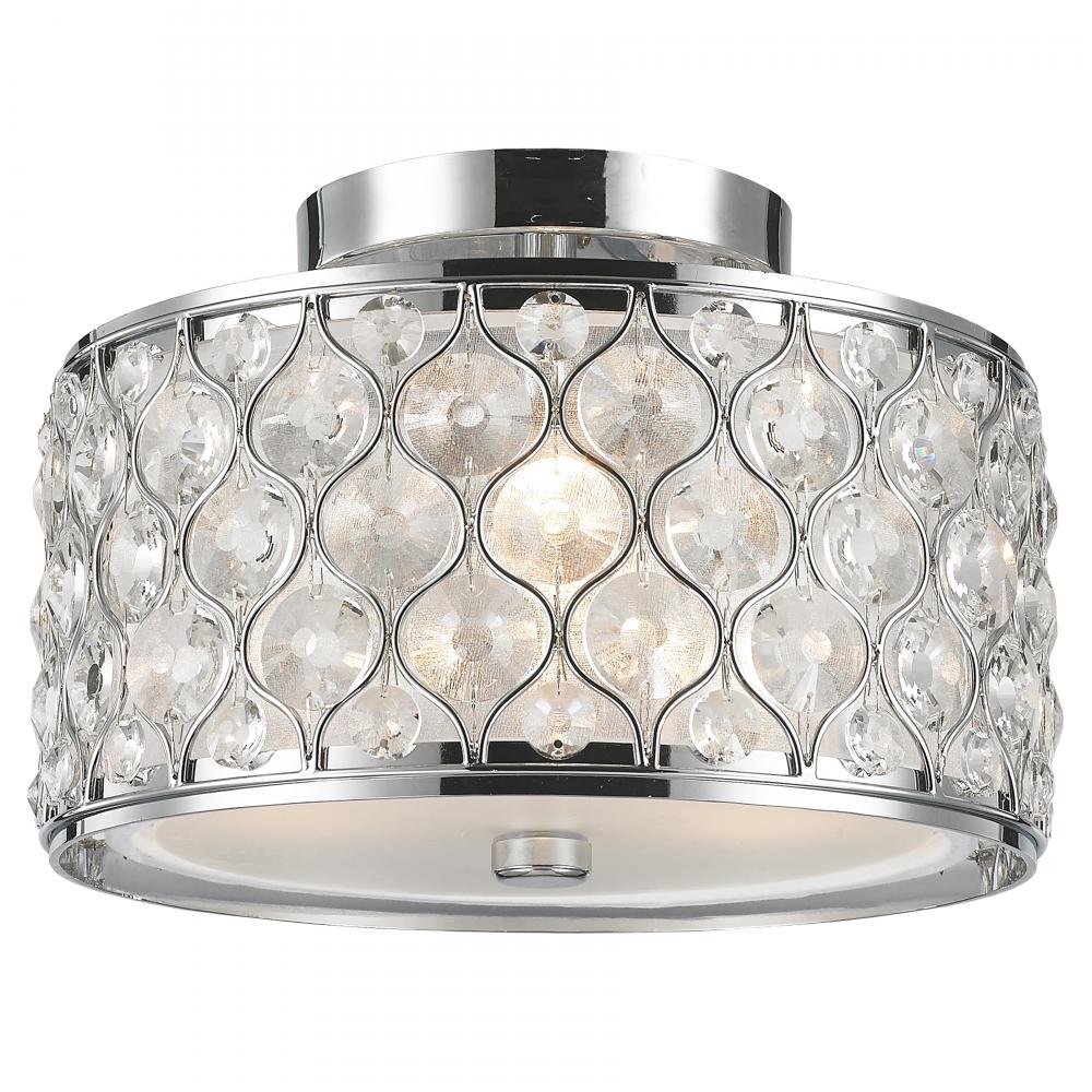 Worldwide Lighting FS412C12-CL Paris Collection 3 Chrome Finish with Clear Crystal Flush Mount Ceiling Light D12 H6 Small 